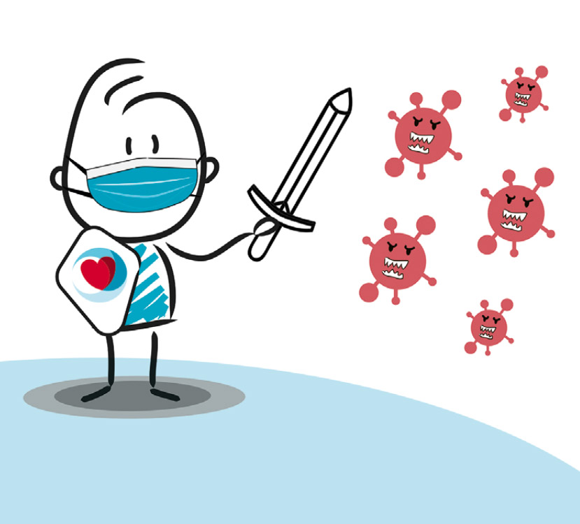 Pflegedienst Lilienthal Männchen mit Schwert und Schild, kämpfend gegen Bakterien